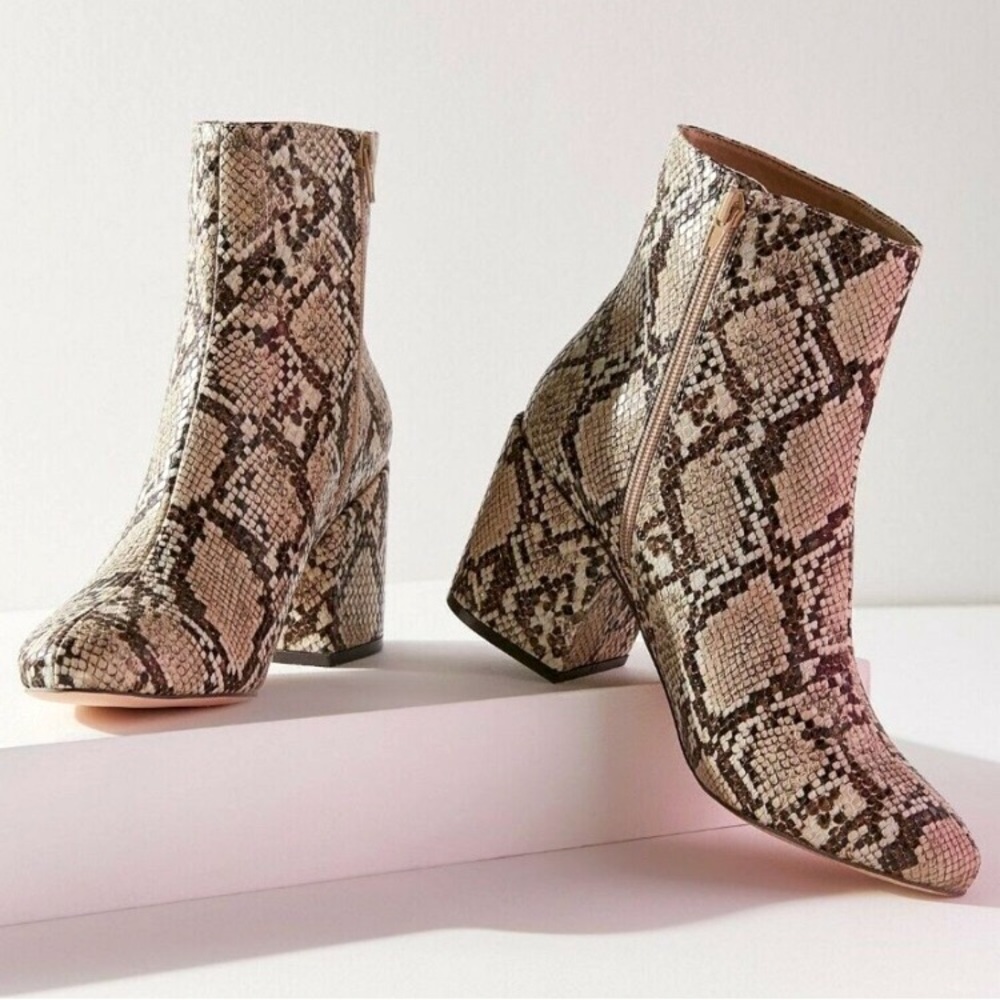 SOLD- UO Margot snake print chunky heel booties - Picture 1 of 6